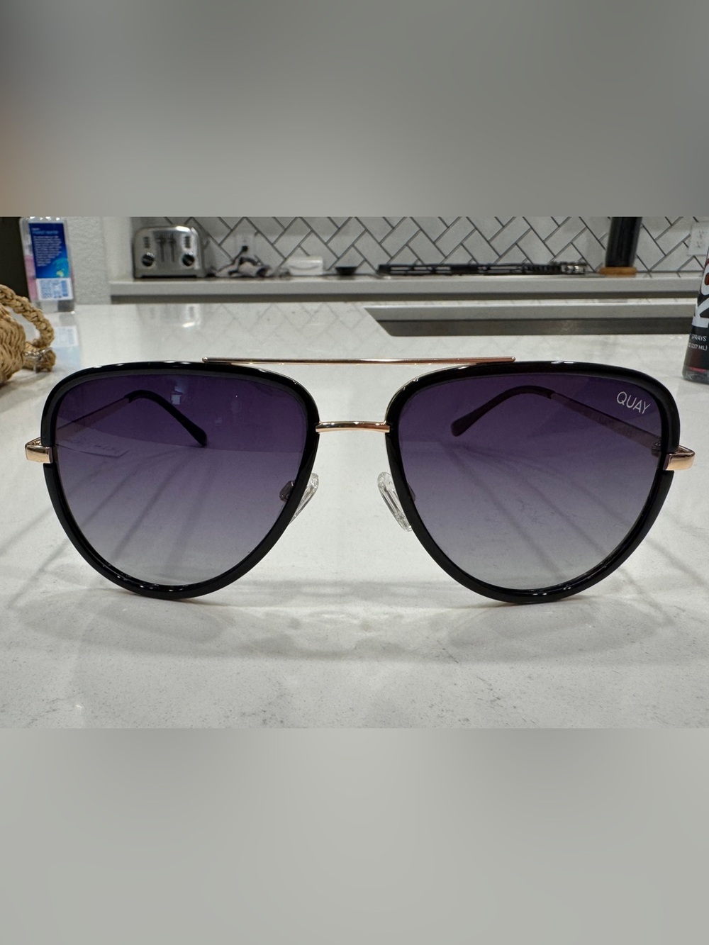 Quay Australia Black Aviator Sunglasses with Gradient Lenses